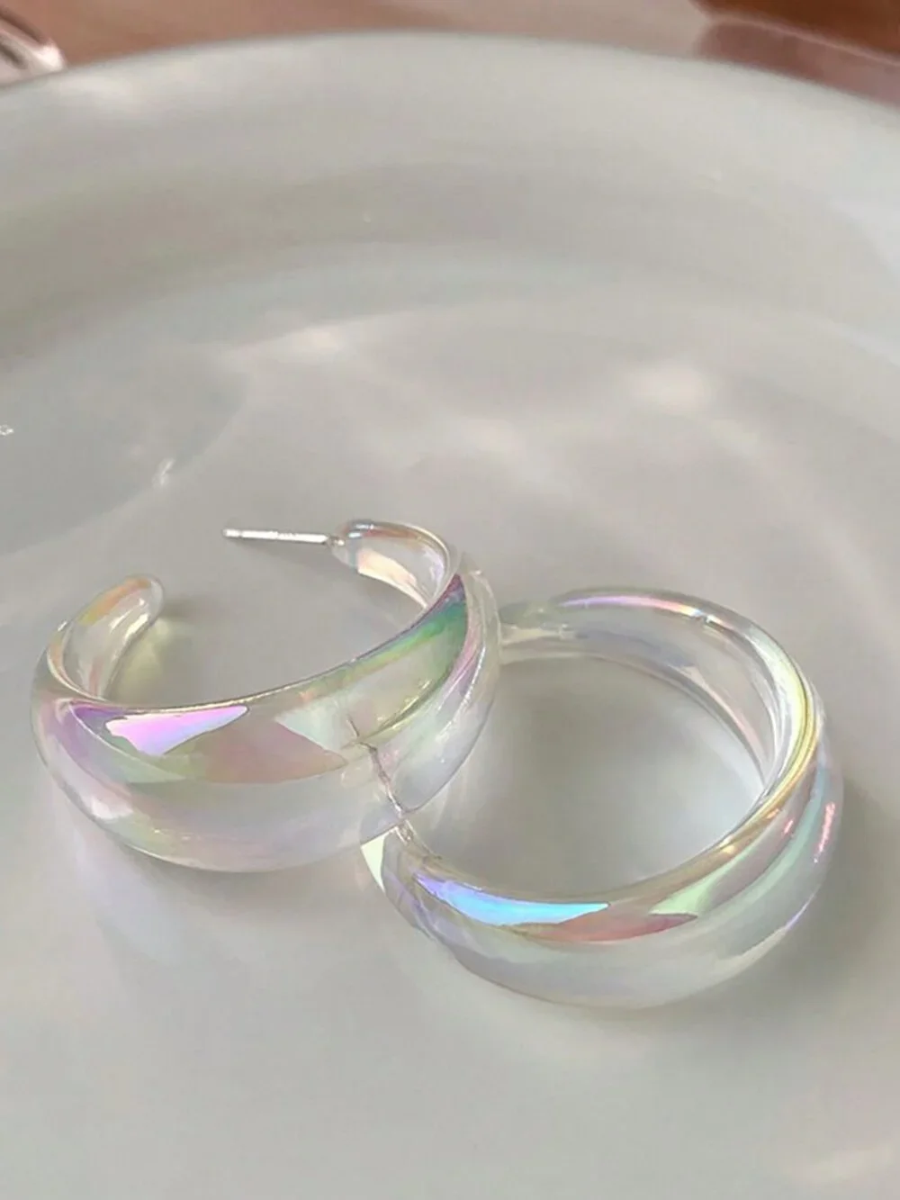 Color Sexy Women's Transparent Colorful C-Shaped Earrings